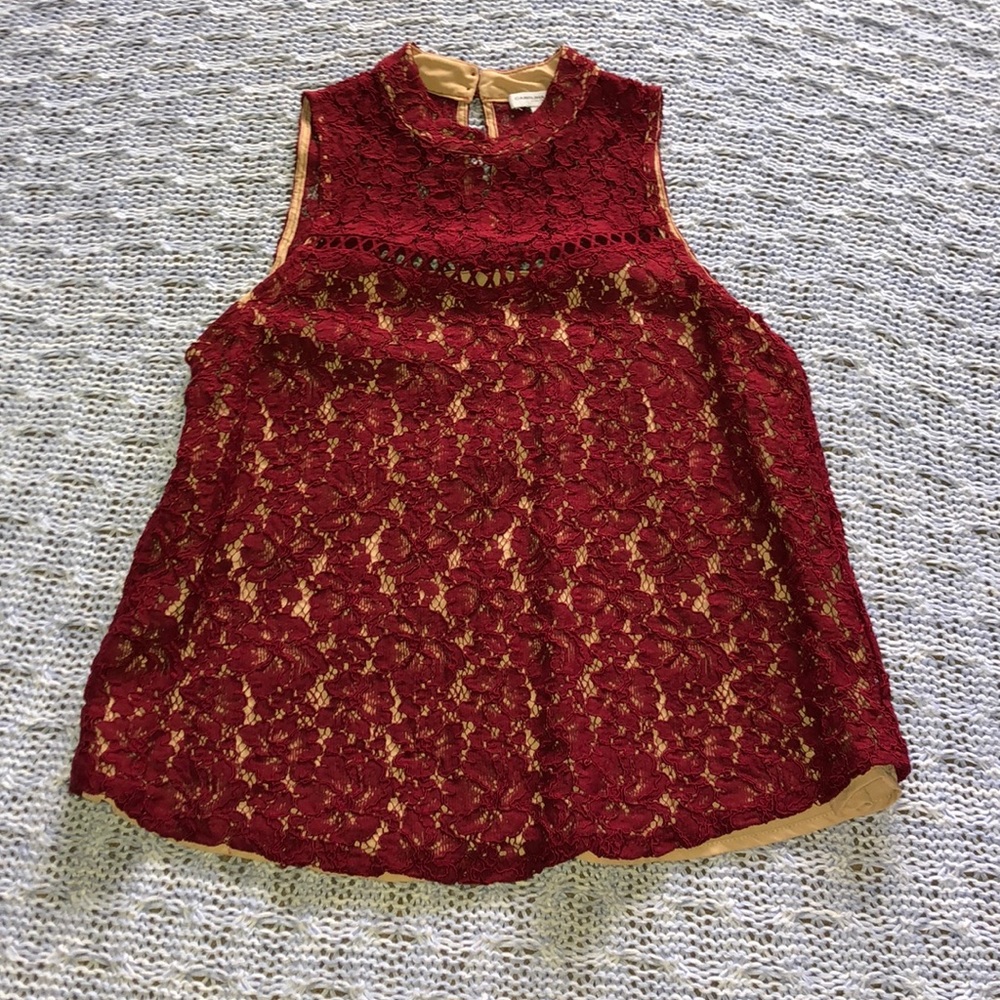 Red lace high neck tank top